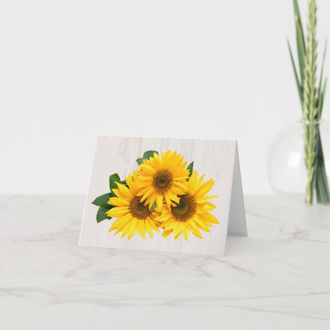 Cartão De Agradecimento Floral Yellow Sunflower Rustic Gray Wood (Frente)