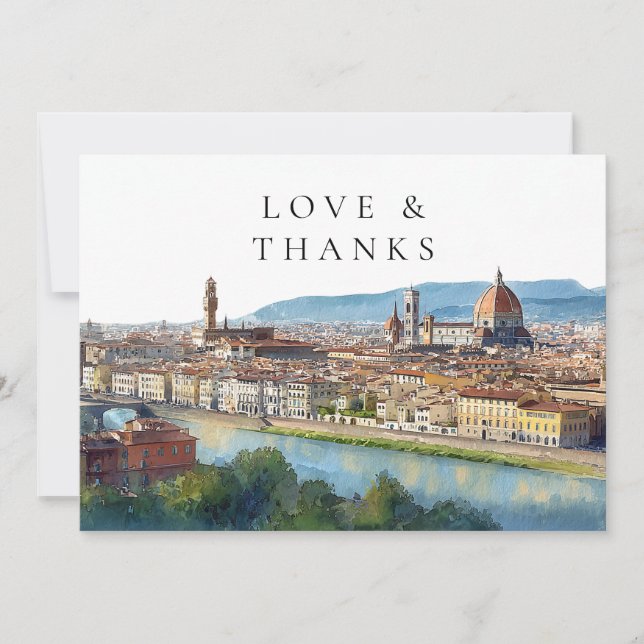 Cartão De Agradecimento Florence Italy Watercolor Wedding Photo (Frente)