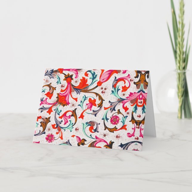 CARTÃO DE AGRADECIMENTO FLORENTINA RENAISSÂNCIA, PEDAÇOS FLORAIS VERMELHOS (Frente)