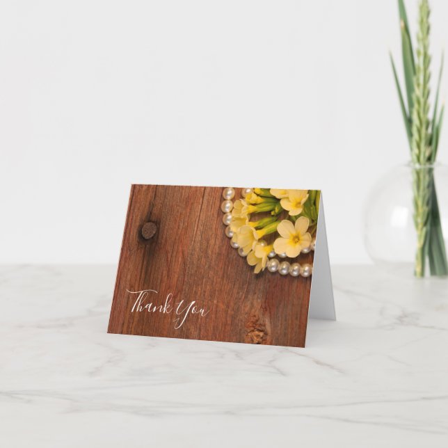 Cartão De Agradecimento Flores Amarelas e Madeira Celestial Obrigado (Frente)