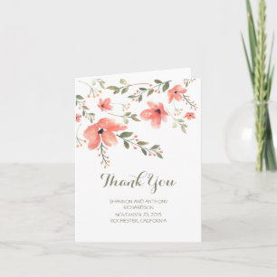 Cartão De Agradecimento flores aquarela elegante casamento obrigado