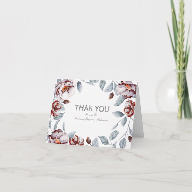 Cartão De Agradecimento Flores Aquarela Roxo Decoração Casamento Agradecim (Frente)