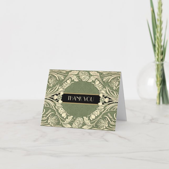 Cartão De Agradecimento Flores Art Nouveau Bordas Florais Totalmente Editá (Frente)