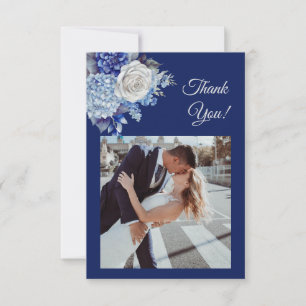 Cartão De Agradecimento Flores Azuis De Aquarela-Casamento-