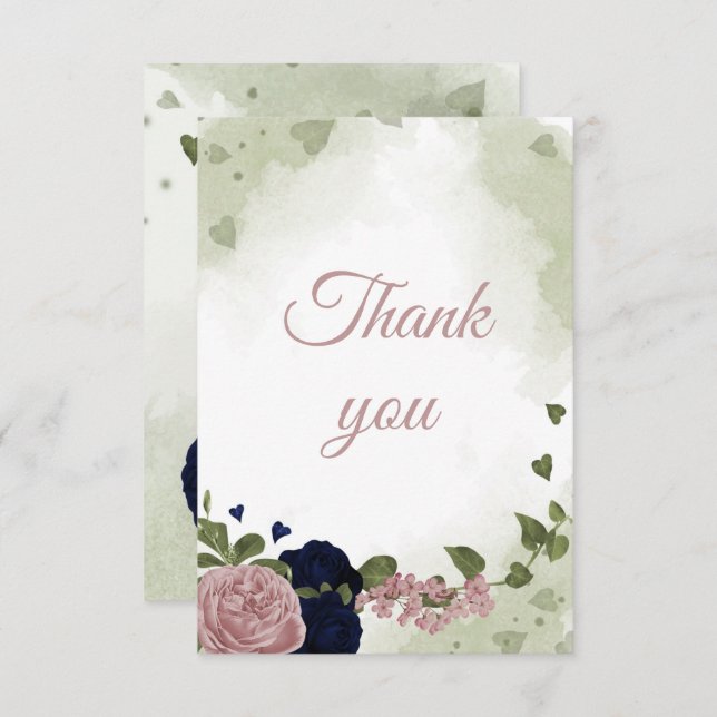 Cartão De Agradecimento Flores azuis e cor-de-rosa bonito (Frente/Verso)