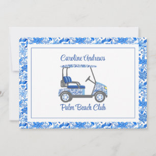 Cartão De Agradecimento Flores Azuis Elegantes Carrinho de Golfe Palm Beac