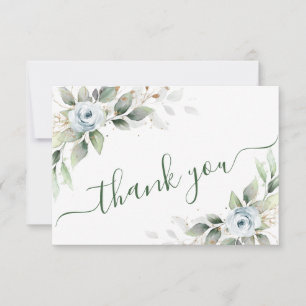 Cartão De Agradecimento Flores Azuis Elegantes Foliage