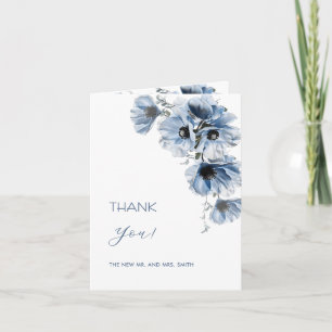 Cartão De Agradecimento Flores Azuis Elegantes Foto de Casamento