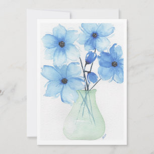 Cartão De Agradecimento Flores azuis em placas de nota de vaso