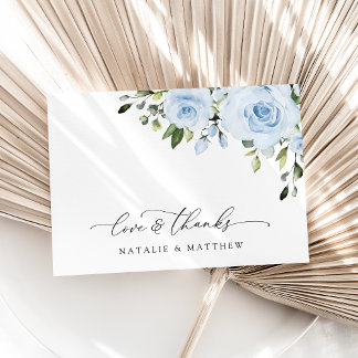 Cartão De Agradecimento Flores Azuis Empoeiradas, Verdura, Boho, Casamento