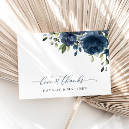 Cartão De Agradecimento Flores Azuis Marinho, Folhagens, Boho, Casamento F