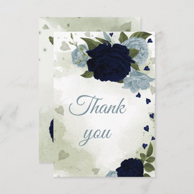 Cartão De Agradecimento Flores azuis marinhos bonito e poeirentas (Frente/Verso)
