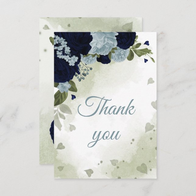 Cartão De Agradecimento Flores azuis marinhos bonito e poeirentas (Frente/Verso)