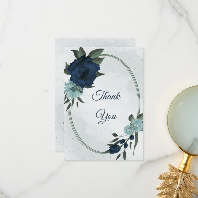 Cartão De Agradecimento Flores azuis poeirentas e marinhos botânicas (Frente/Verso In Situ)