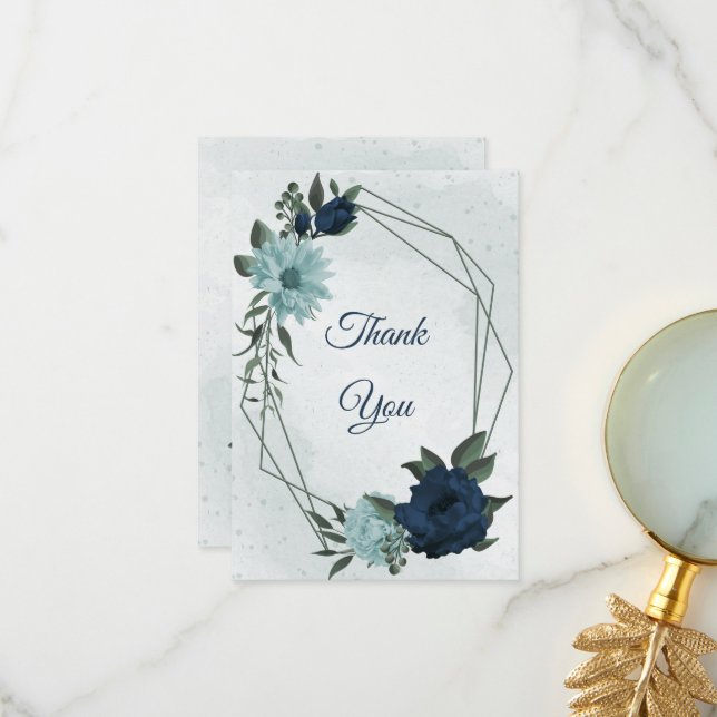 Cartão De Agradecimento Flores azuis poeirentas e marinhos botânicas (Frente/Verso In Situ)