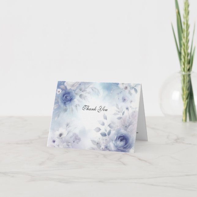 Cartão De Agradecimento Flores Azuis Suaves e Casamento Mista de Lavanda (Frente)