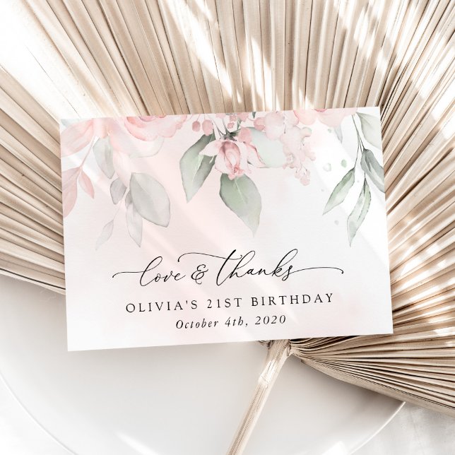 Cartão De Agradecimento Flores-Blush, Flores-Rosa, Boho, Aniversário (Criador carregado)