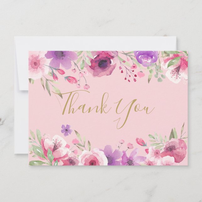 Cartão De Agradecimento Flores Bonitas de Prado Dourado Script Obrigado (Frente)