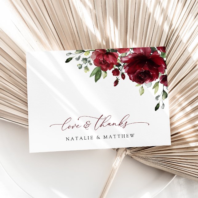 Cartão De Agradecimento Flores Borgonhetas, Flores Vermelhas, Casamento Fl (Criador carregado)