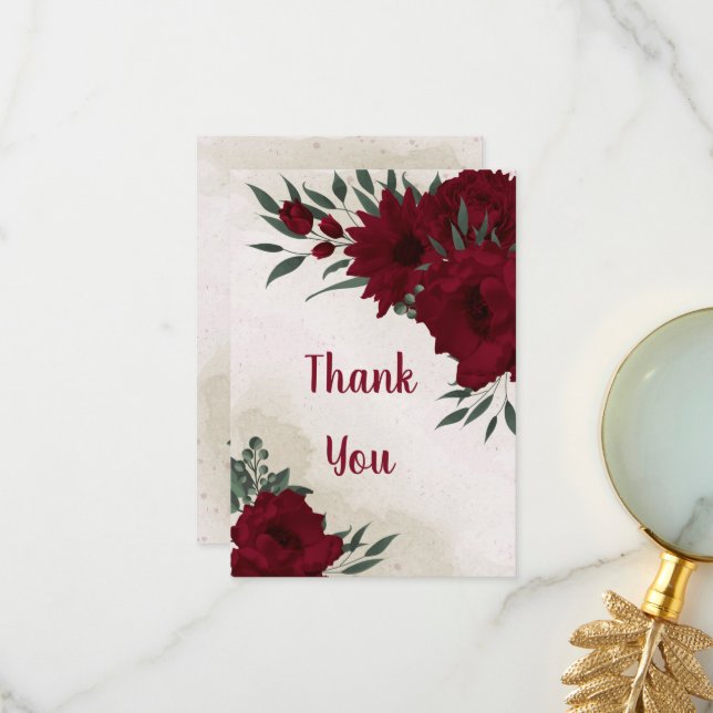 Cartão De Agradecimento Flores borgonhetas verdes (Frente/Verso In Situ)