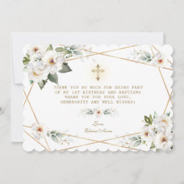 Cartão De Agradecimento Flores brancas de luxo Batismo primeiro aniversari