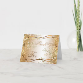 Cartão De Agradecimento Flores Brancas e Dourada Brilhante - Obrigado