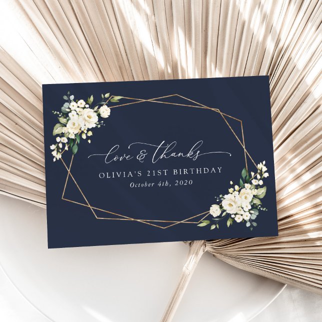 Cartão De Agradecimento Flores Brancas, Flores de Creme, Boho, Aniversário (Criador carregado)