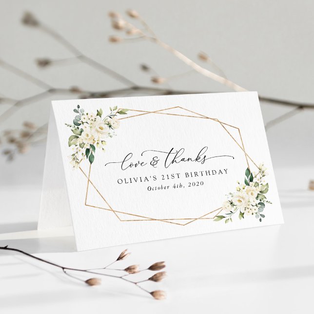 Cartão De Agradecimento Flores Brancas, Flores de Creme, Boho, Aniversário (Criador carregado)