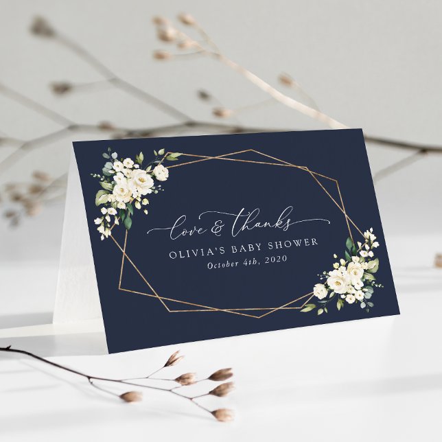 Cartão De Agradecimento Flores brancas, Flores de Creme, Boho, Chá de fral (Criador carregado)