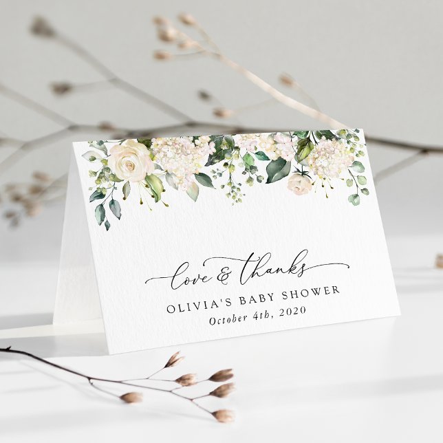 Cartão De Agradecimento Flores brancas, Flores de Creme, Boho, Chá de fral (Criador carregado)