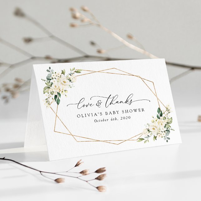 Cartão De Agradecimento Flores brancas, Flores de Creme, Boho, Chá de fral (Criador carregado)