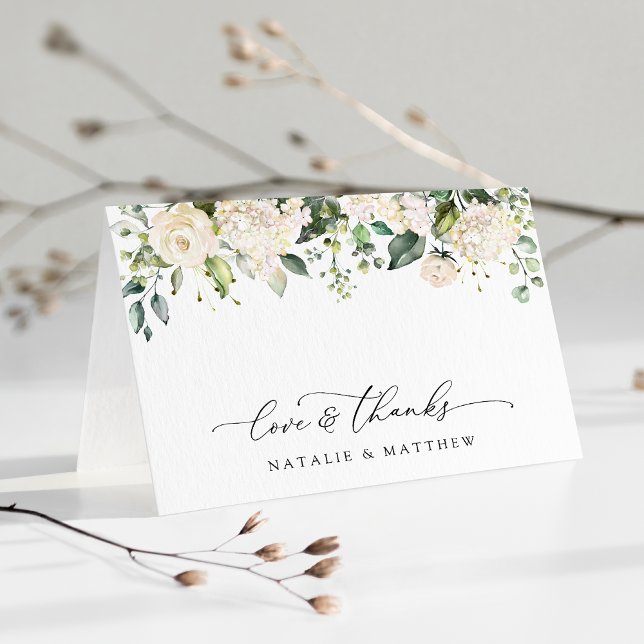Cartão De Agradecimento Flores Brancas, Flores De Creme, Verde, Casamento (Criador carregado)