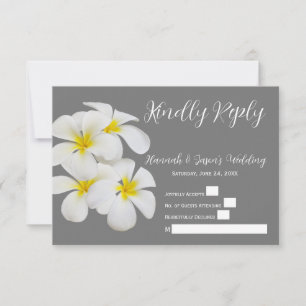 Cartão De Agradecimento Flores Brancas Frangipani, na Cinza Média, RSVP