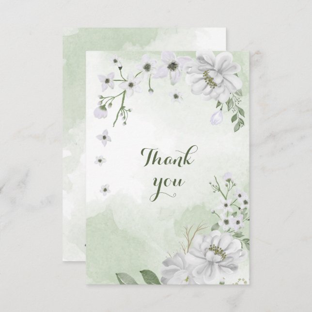Cartão De Agradecimento flores brancas verdejante (Frente/Verso)