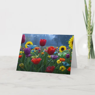 Cartão De Agradecimento Flores como vidro em cores e formas