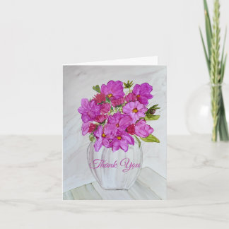 Cartão De Agradecimento Flores Cor-de-Rosa em Vaso
