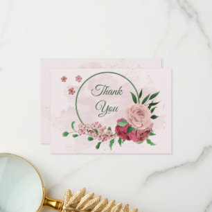 Cartão De Agradecimento flores cor-de-rosa folhas verdes casamento botânic