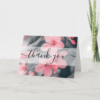 Cartão De Agradecimento Flores Cor-de-Rosa Personalizadas Folhas Verdes Ob