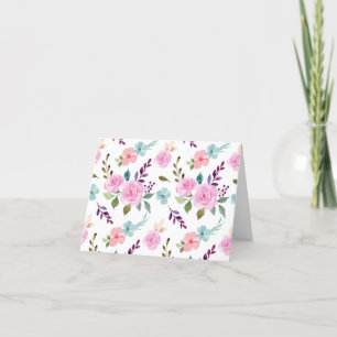 Cartão De Agradecimento Flores cor-de-rosa sem emenda aquarela