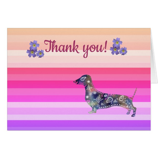 Cartão de Agradecimento Flores Dachshund (Frente horizontal)