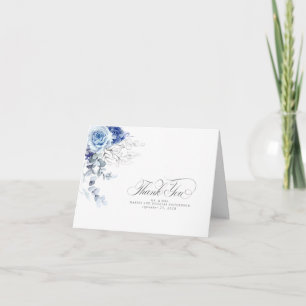Cartão De Agradecimento Flores de Aquarela Azul Empoeirado Boho Obrigado
