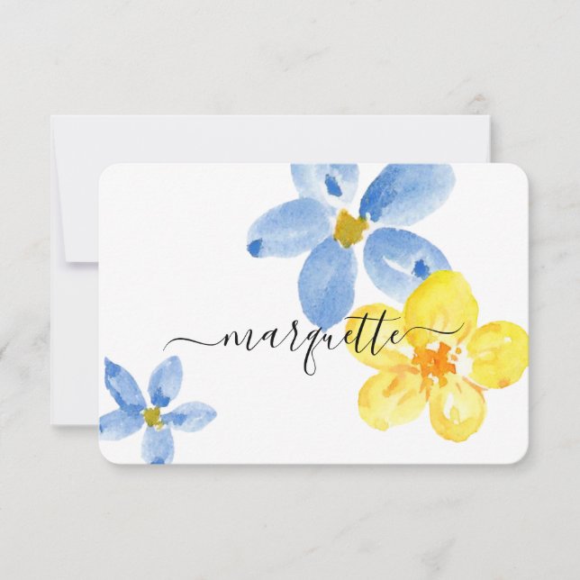 Cartão De Agradecimento Flores de Aquarela Azul Personalizadas Modernas (Frente)