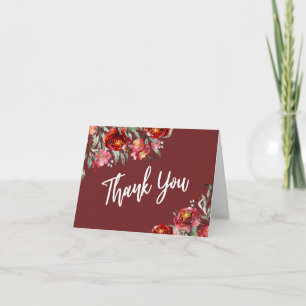 Cartão De Agradecimento Flores de Aquarela Brancas Agradecidas Burgundy Ve