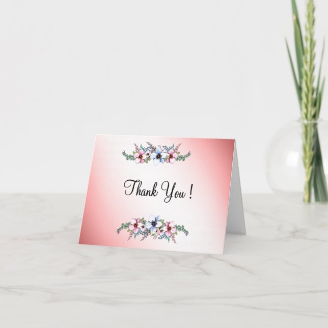 Cartão De Agradecimento Flores de Aquarela Brilham Obrigado Em Branco Por  (Frente)