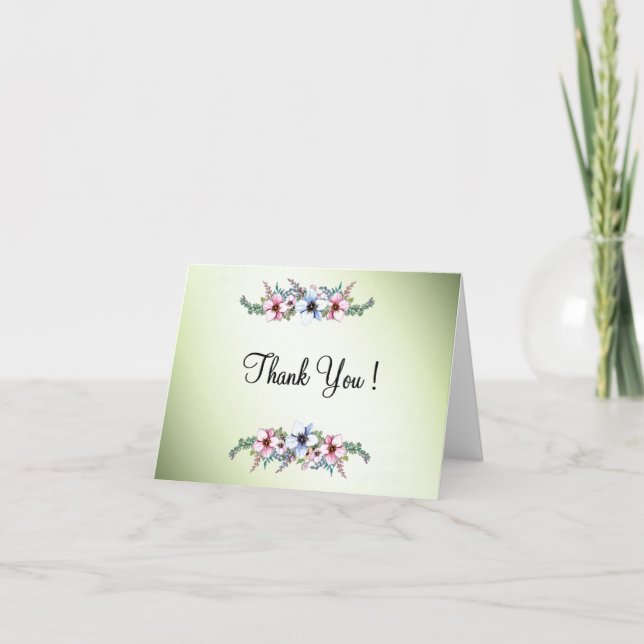 Cartão De Agradecimento Flores De Aquarela Brilham Obrigado Vazio (Frente)