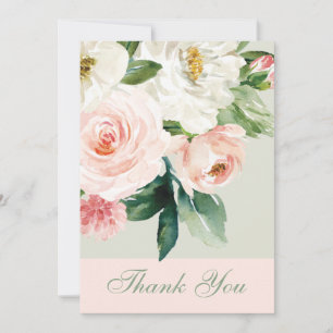 Cartão De Agradecimento Flores de Aquarela com Casamento Fotográfico