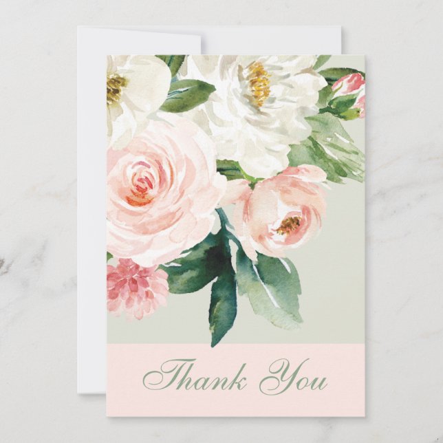 Cartão De Agradecimento Flores de Aquarela com Casamento Fotográfico (Frente)