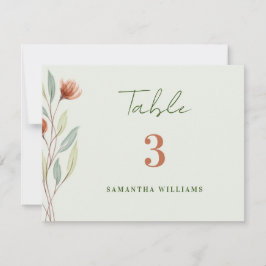 Cartão De Agradecimento Flores de Aquarela Pastel Green-Escort Card