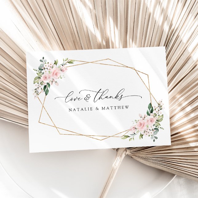 Cartão De Agradecimento Flores De Blush, Flores Rosa, Verde, Casamento (Criador carregado)