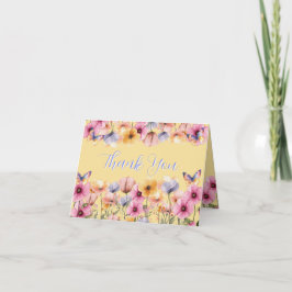 Cartão De Agradecimento Flores de Borboleta em Flor na Primavera Aquarela